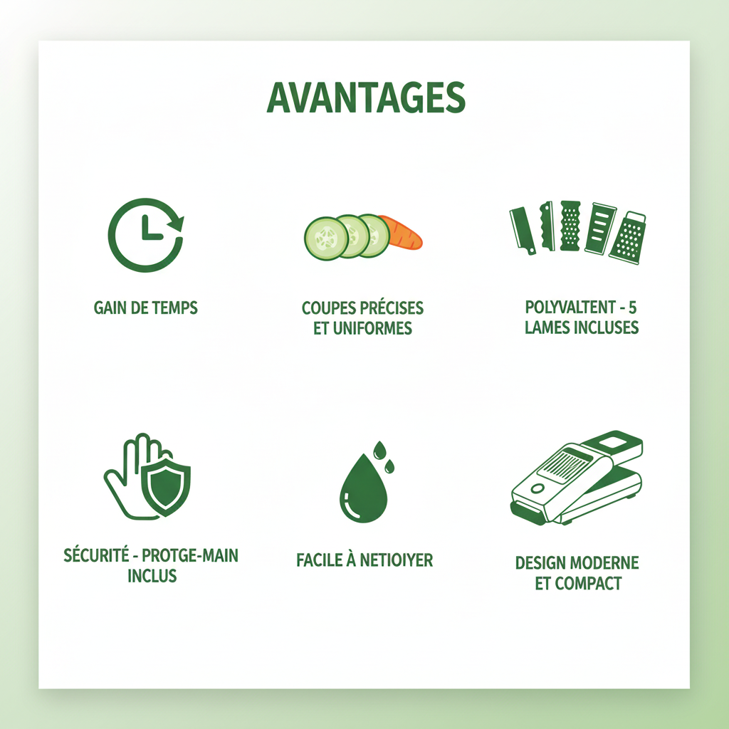 Infographie des avantages du coupe-légumes multifonction