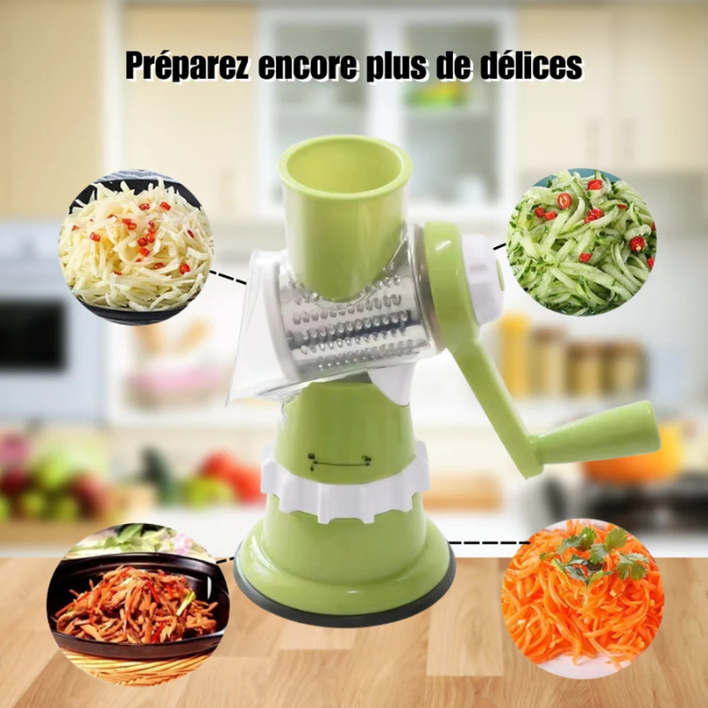 Râpe de Cuisine Multifonction - Tambour Rotatif 3 en 1