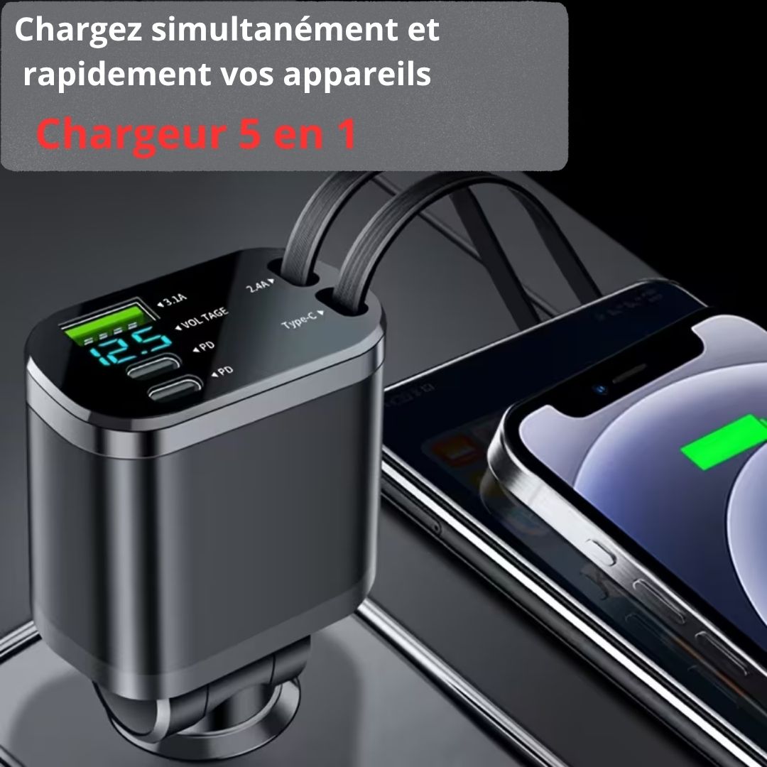Chargeur voiture 5-en-1 rétractable