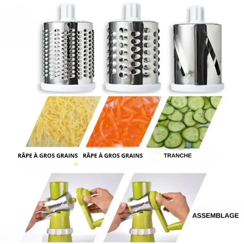 Râpe de Cuisine Multifonction - Tambour Rotatif 3 en 1
